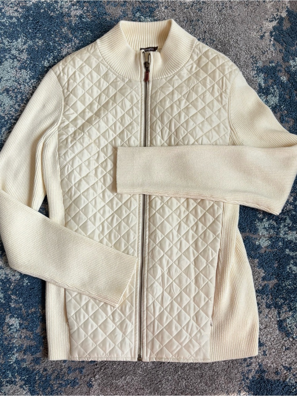 J. McLaughlin Cream Quilted silk cotton modal Front Zip Jacket Women's L